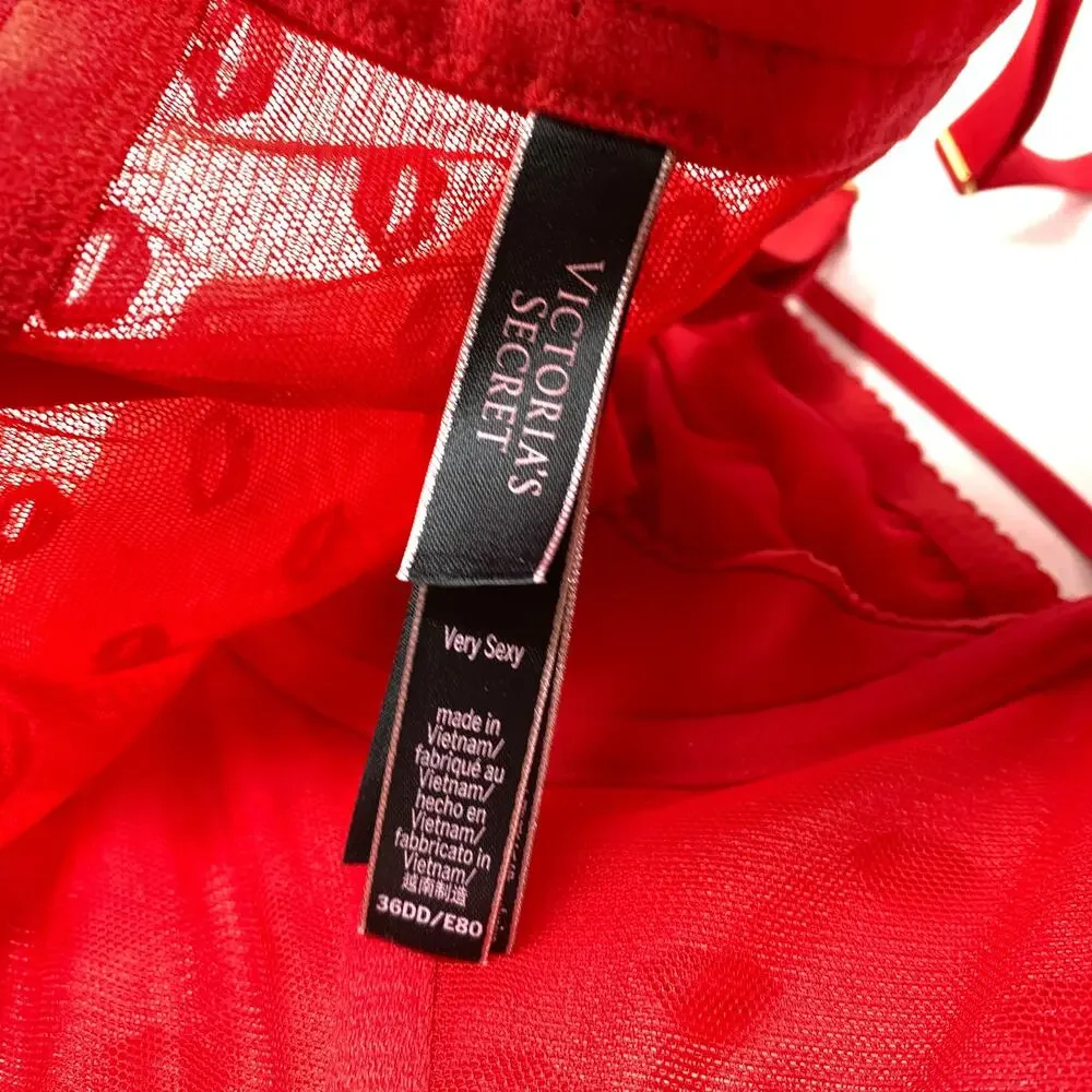 Victoria's Secret Very Sexy Red Lips Mesh Longline Underwire Bra 36DD